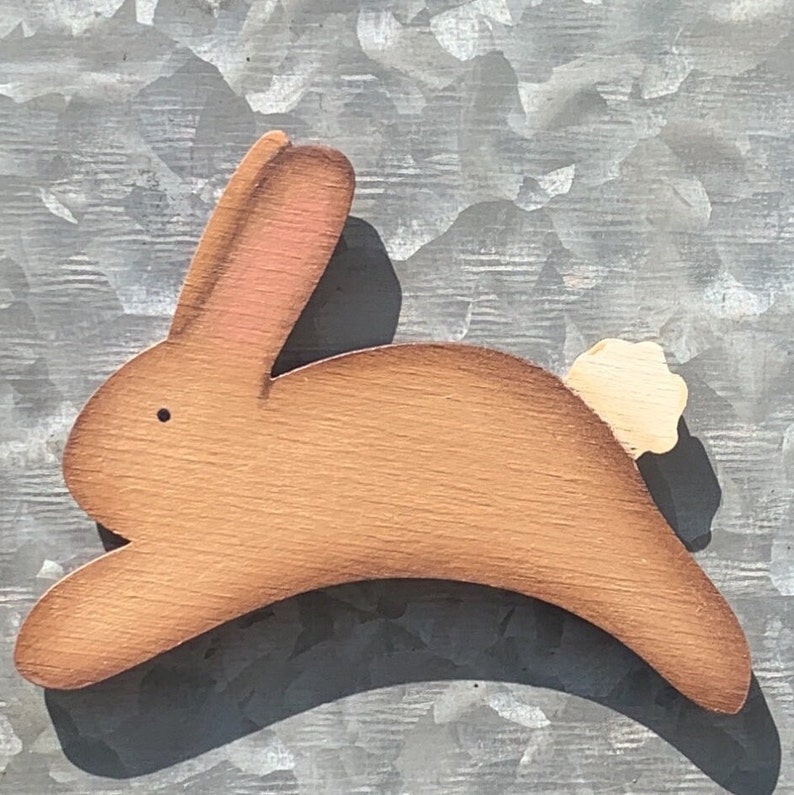 Brown Bunny wood magnet, Easter basket stuffers for adults, hostess gift, farmhouse rabbit decor, cute fridge magnets, bunny mom gift, image 1