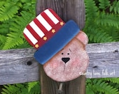 Americana bear, Uncle Sam, 4th of July decoration, USA bear, hand painted outlet cover, patriotic, Americana decor,