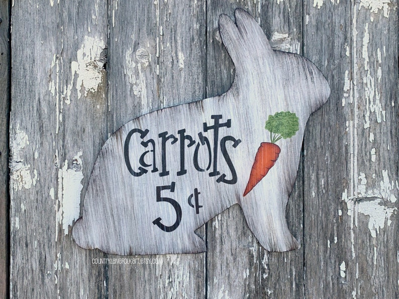 Spring bunny sign, Easter carrots 5 cents wall decor, Easter decorations, Easter hostess gift, Easter basket stuffers for adults, home decor image 1