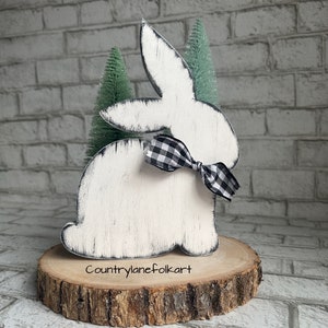 Distressed wooden bunny, tiered tray decor, Easter mantle decor, farmhouse decor, farmhouse rabbit, hostess gift, shelf sitter, housewarming image 10