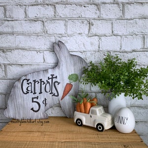 Spring bunny sign, Easter carrots 5 cents wall decor, Easter decorations, Easter hostess gift, Easter basket stuffers for adults, home decor image 4