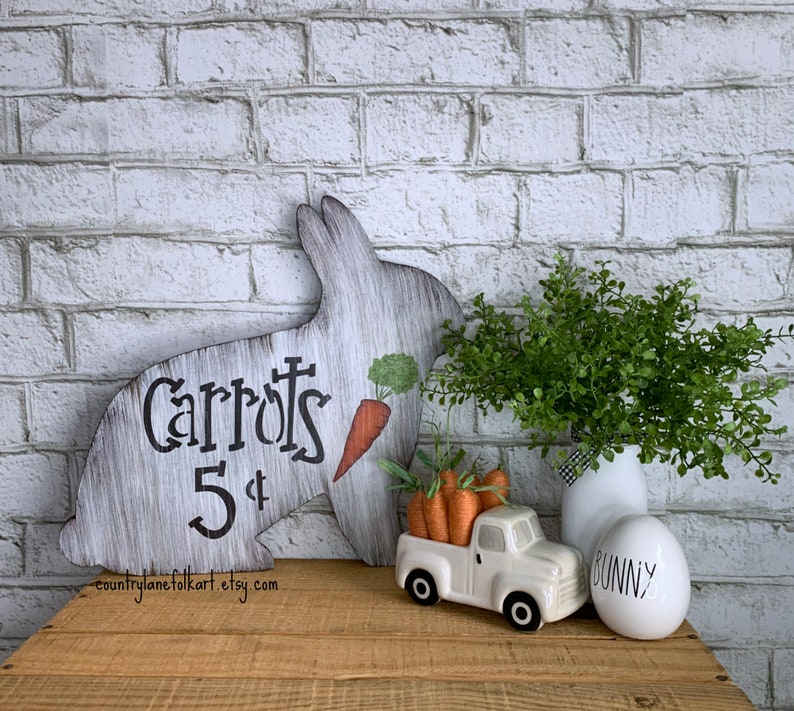 Spring bunny sign, Easter carrots 5 cents wall decor, Easter decorations, Easter hostess gift, Easter basket stuffers for adults, home decor image 4
