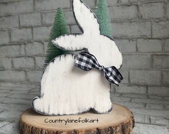 Distressed wooden bunny, tiered tray decor, Easter mantle decor, farmhouse decor, farmhouse rabbit, hostess gift, shelf sitter, housewarming