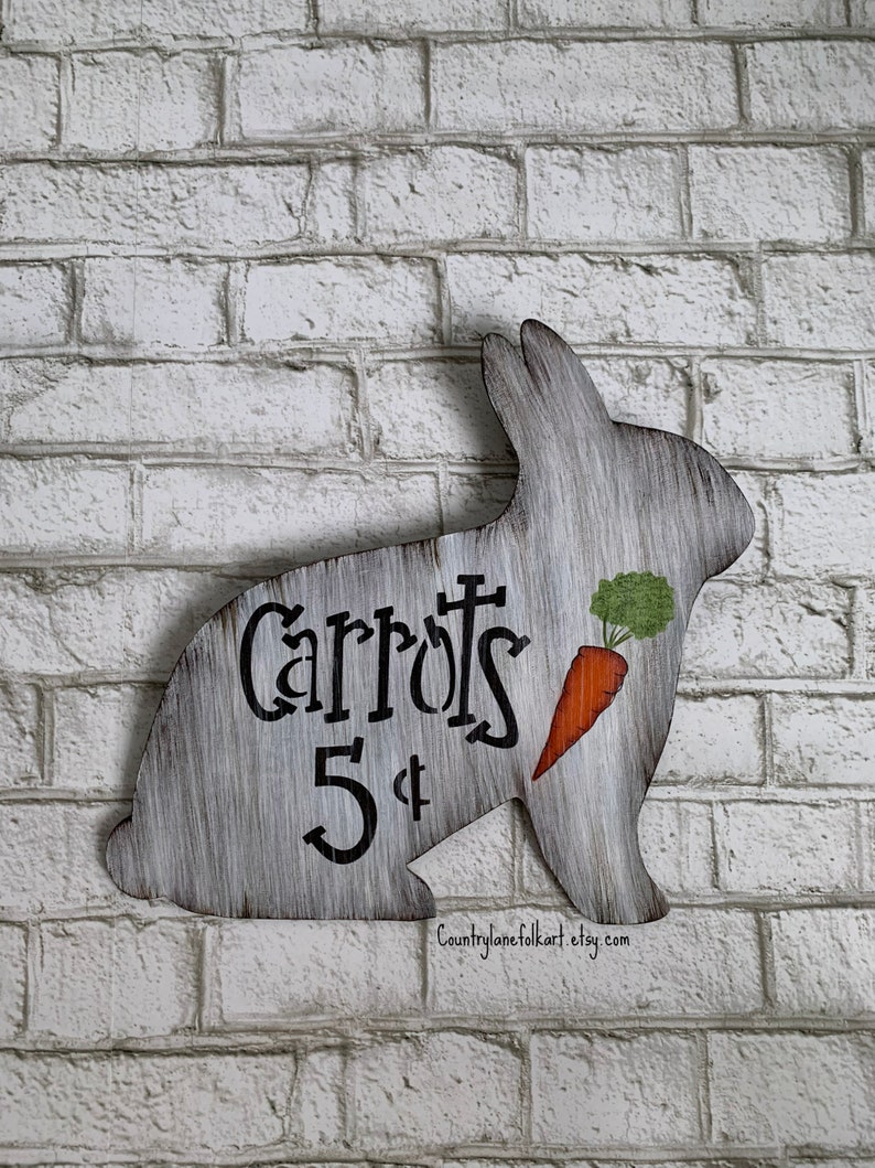 Spring bunny sign, Easter carrots 5 cents wall decor, Easter decorations, Easter hostess gift, Easter basket stuffers for adults, home decor image 2