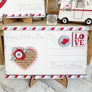 Hand Painted wood decorative postcards, vintage inspired decor, Valentine tiered tray decor, farmhouse shelf sitter, Valentines Gift , love Forever and always