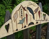 Summer song birds, Folk art birds, nature,  table top sign,  primitive home decor, bird decor, country garden birds, rustic home decor