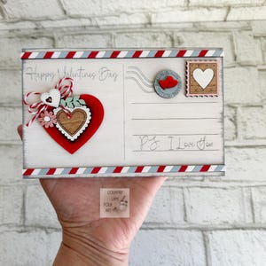 Hand Painted wood decorative postcards, vintage inspired decor, Valentine tiered tray decor, farmhouse shelf sitter, Valentines Gift , love image 14