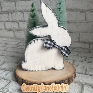 Distressed wooden bunny, tiered tray decor, Easter mantle decor, farmhouse decor, farmhouse rabbit, hostess gift, shelf sitter, housewarming image 3