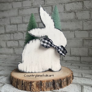 Distressed wooden bunny, tiered tray decor, Easter mantle decor, farmhouse decor, farmhouse rabbit, hostess gift, shelf sitter, housewarming image 6