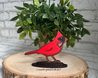 Hand painted wood mini cardinal, mothers day gift from daughter, mom gift, cardinal memorial, tiered tray decor, shelf sitter, bird lover