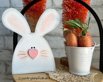 Small white wooden bunny, farmhouse bunny, Easter tiered tray decor, Spring decorations, shelf sitter, hostess gift, country home decor