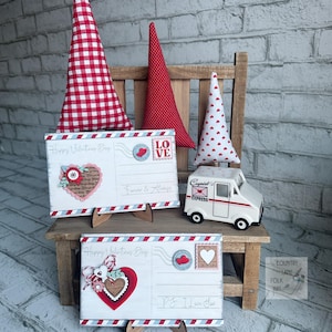 Hand Painted wood decorative postcards, vintage inspired decor, Valentine tiered tray decor, farmhouse shelf sitter, Valentines Gift , love image 9