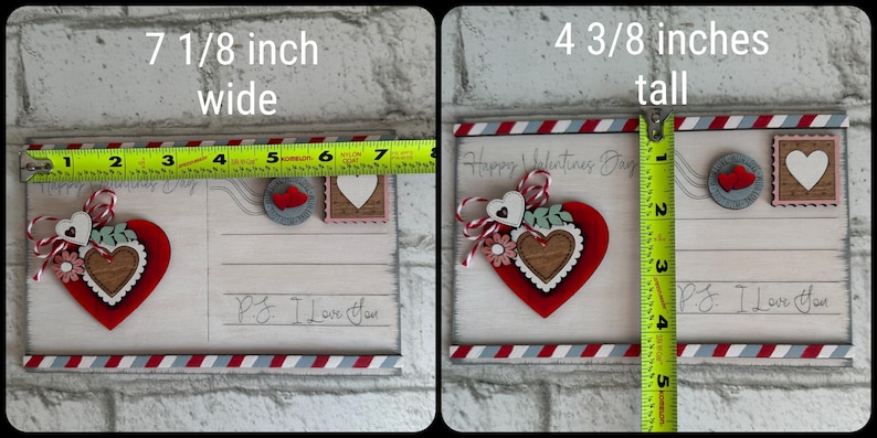 May include: A Valentine's Day wooden postcard, 18.1 cm wide and 11.1 cm tall. It features a red heart with a smaller heart in the center, decorative elements, and the text "Happy Valentine's Day" and "P.S. I love you."