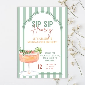 Sip Sip Hooray Birthday Invitation: Cocktail Party Invite (Editable)