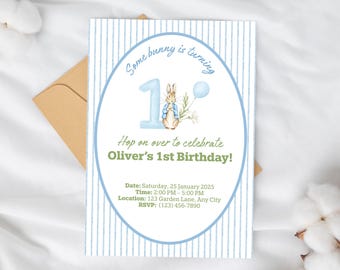 Peter Rabbit 1st Birthday Invitation | Blue Vintage Theme (Digital Download)