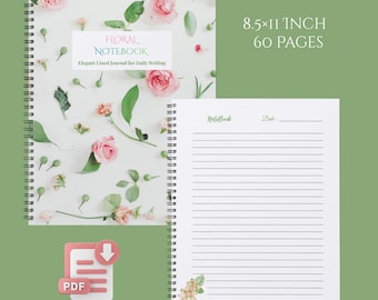 Floral Notebook | Elegant Lined Journal for Daily Writing | Printable PDF