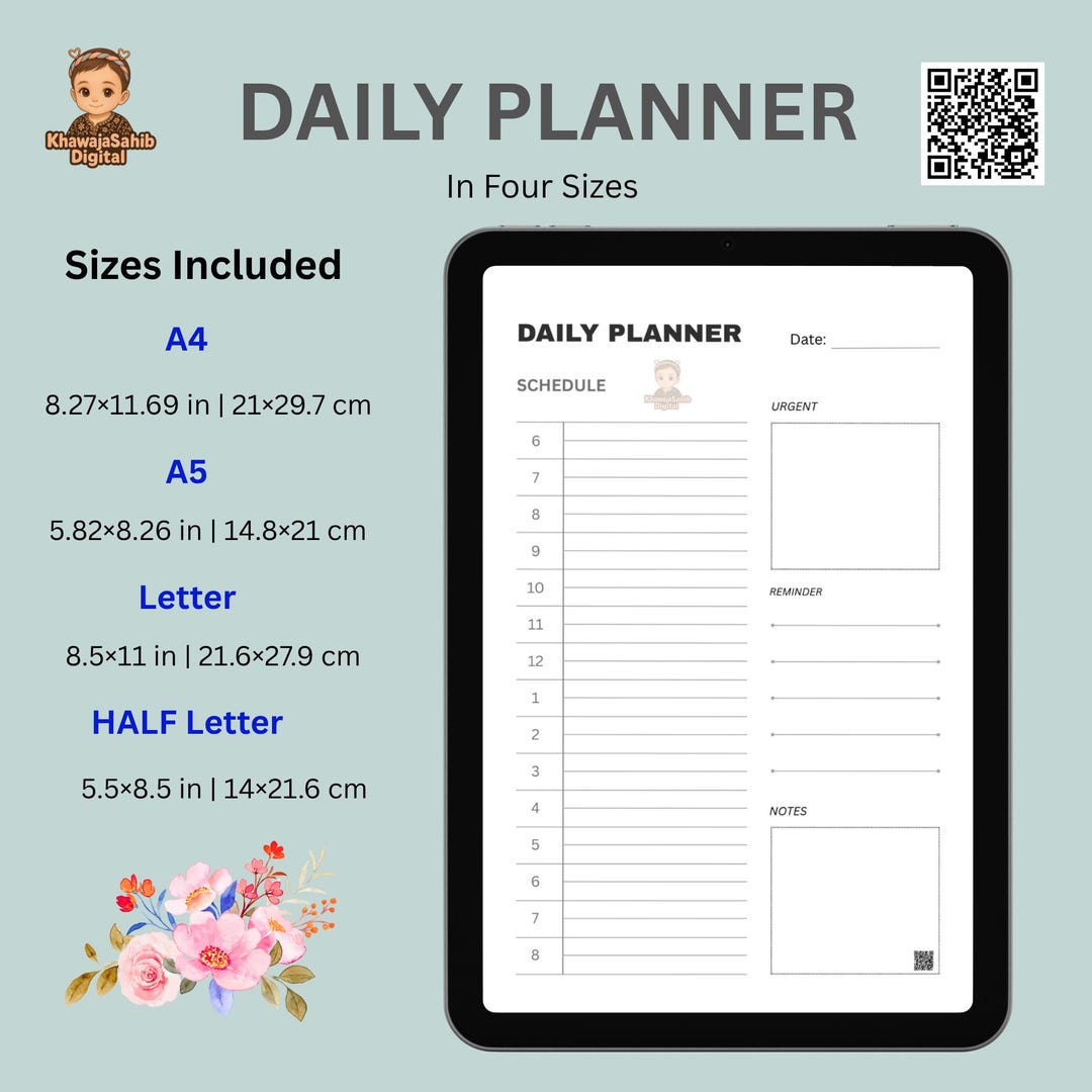 Minimalist Daily Planner Printable: Simple Schedule Organizer (A4, A5 ...