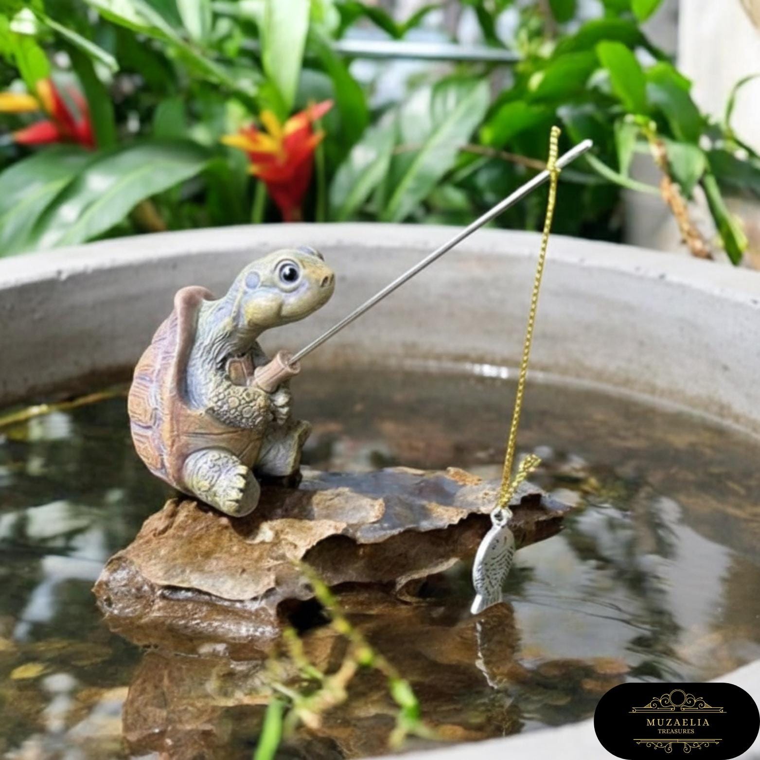 Set 3 Tartarughe In Resina Con Ninfee Galleggianti – Statue Decorative Per Giardino, Laghetto, Balcone, Simboleggiano Longevità E Armonia