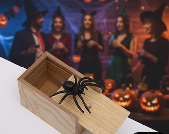 Spider Scare Box | Wooden Prank Gag Toy, Halloween Joke Gift