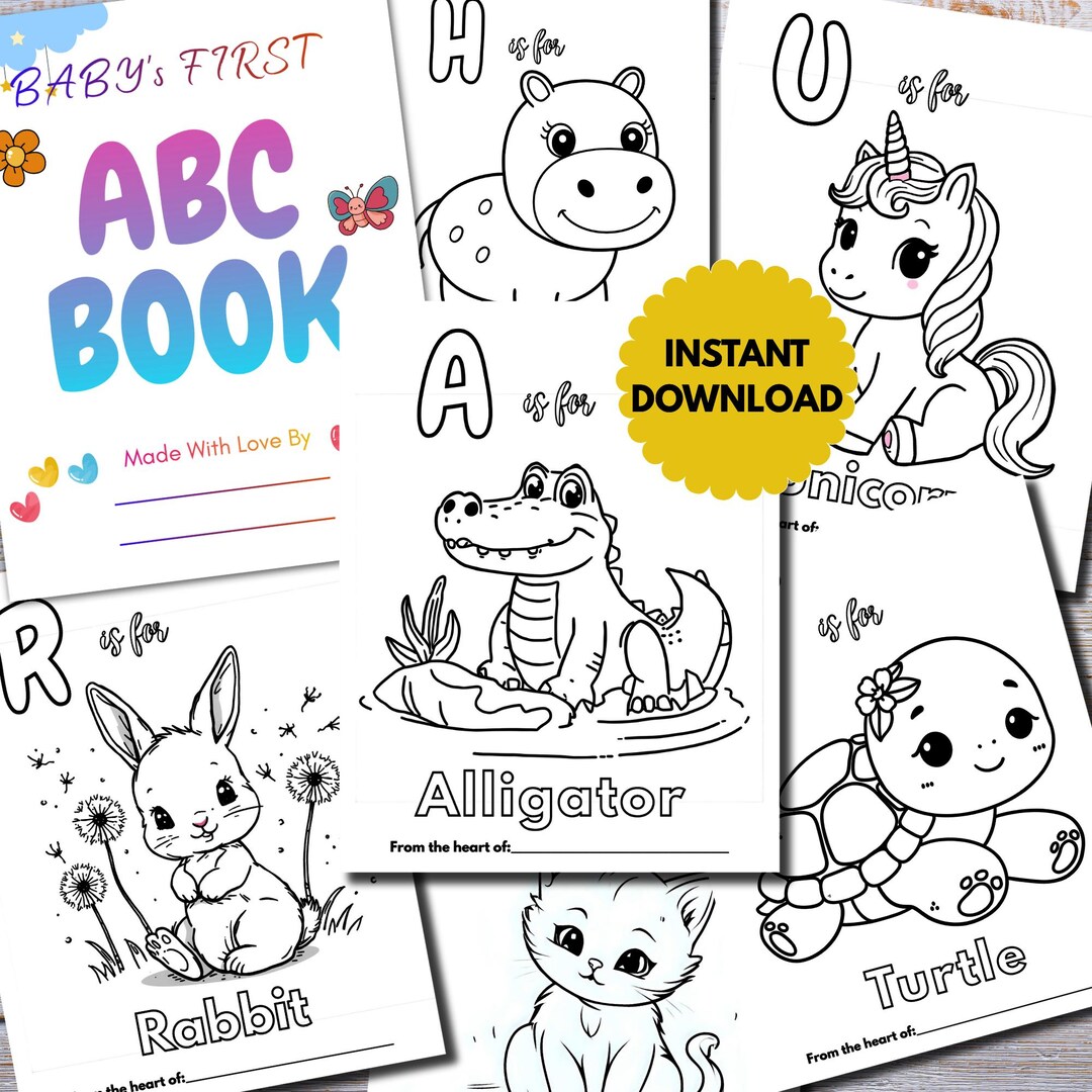 Baby Shower ABC Animal Coloring Book, Coloring Pages, Babys First Color ...