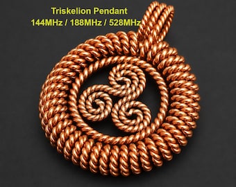 Handcrafted Copper Triskelion Pendant – Sacred Geometry Necklace (144/188/528 MHz), tensor ring