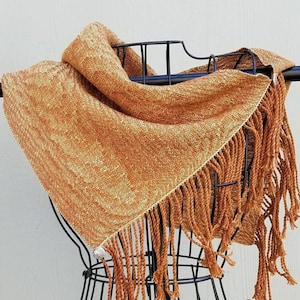 Brown Buttoned Cowl Scarf with Wood grain pattern, Handwoven Cotton and Tencel Wrap, Elegant Modern Scarflette, Neutral Accessories