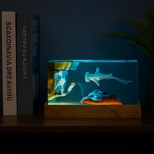 Ocean Shark Resin Lamp: Handmade USB Night Light