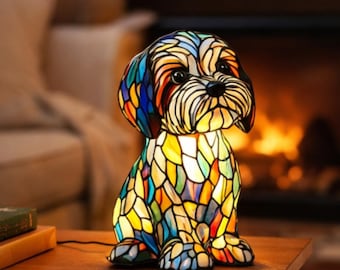 Colorful Puppy LED Night Light: Resin Dog Table Lamp, Home Decor Gift