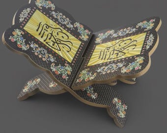 Islamic Wooden Book Stand – Quran Holder Rehal, Ramadan & Eid Decor, Muslim gift