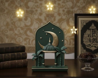 Ramadan 2026 Islamic Decoration with Crescent Moon, Eid Mubarak Home Decor, Candle Holder