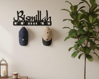 Bismillah Key Holder – Islamic Calligraphy, Recycled Metal Entryway Organizer