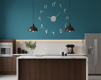 Large Islamic Wall Clock – Modern DIY Sticker Clock, Muslim Home Decor, Arabic Numbers Art
