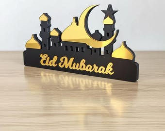 Ramadan Decoration Wooden Acrylic Moon Star Islamic Eid Mubarak Party Gift Table Centerpiece