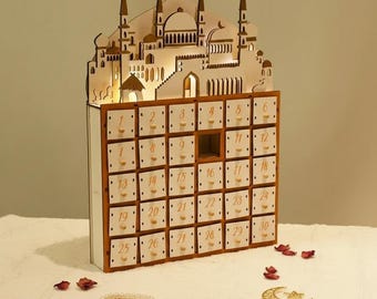 Ramadan Calendar Wooden LED Advent Countdown for Eid Bedside Decor, Religious Gift for Muslims