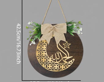 Ramadan Kareem Wooden Door Wreath – Eid Mubarak Hanging Sign, Islamic Home Décor
