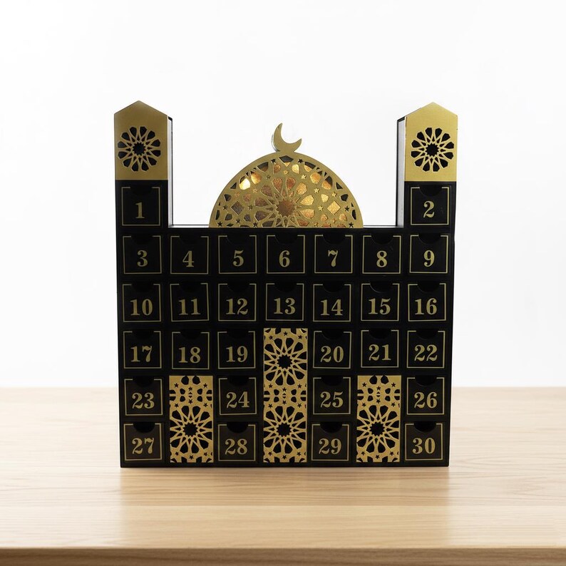 Ramadan Wooden Countdown Calendar Mosque With LED Lights – Islamic ...