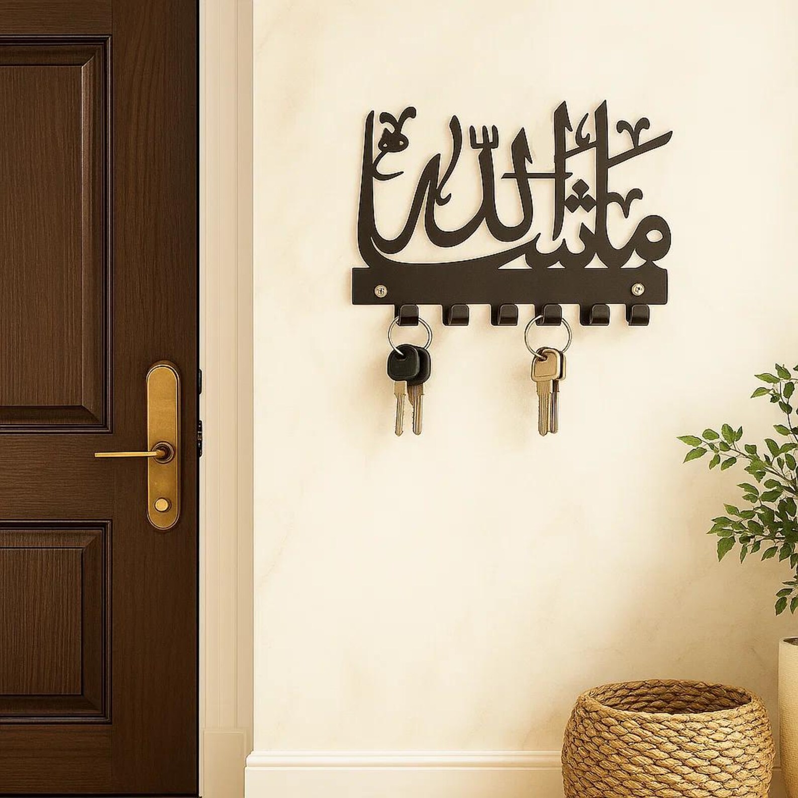 Islamic Key Islamic Key Holder: Black Metal Masha Allah Calligraphy, 6 Hook ...