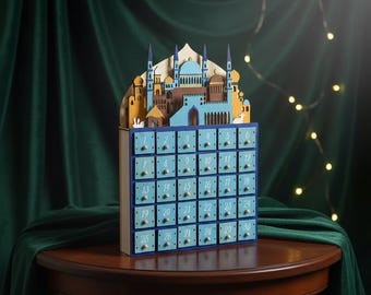 Ramadan Calendar Wooden LED Advent Countdown for Eid Bedside Decor, Religious Gift for Muslims