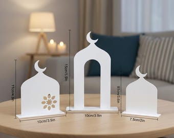 Ramadan Kareem Islamic Table Decor • White Acrylic Mosque Ornament • Eid Mubarak Centerpiece