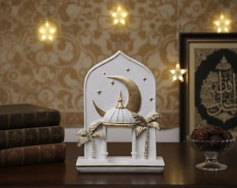 Ramadan 2026 Islamic Decoration with Crescent Moon, Eid Mubarak Home Decor, Candle Holder