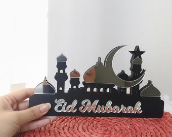 Ramadan Decoration Wooden Acrylic Moon Star Islamic Eid Mubarak Party Gift Table Centerpiece