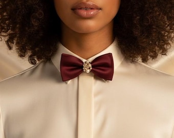 Unisex Pearl Bow Tie, Satin Bowtie for Women & Men, Pearl Accessory, Elegant Wedding Bow Tie, Formal Prom Accessory, Gift for Her Him
