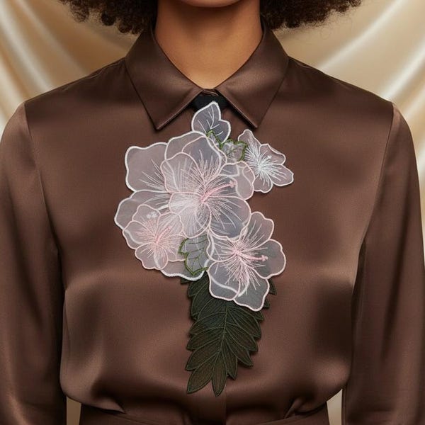 Pink Floral Necktie, Blossom Tie, Elegant Statement Tie, Short Tie, Romantic Accessory, Chic Modern Neckwear