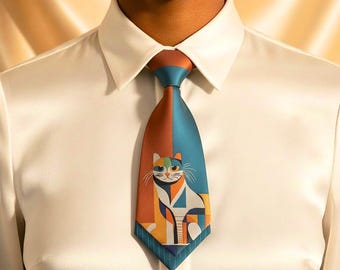 Unisex Cat Double Layer Tie, Cat Necktie, Retro Animal Tie, Double Layer Tie, Fashion Gift For Cat Lovers, Statement Tie, Layered Tie, Fancy
