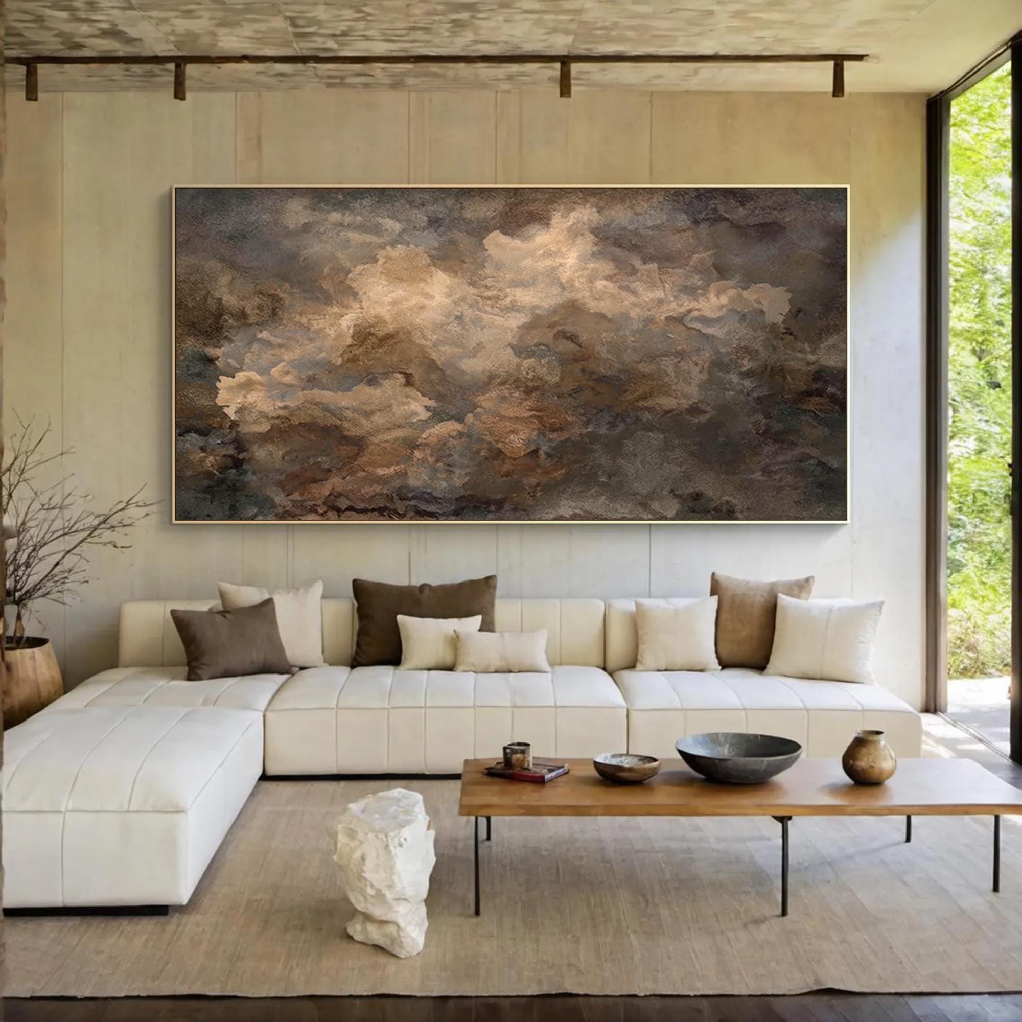 Brown Wabi Sabi Oil Painting, Neutral Tone Abstract Art With Textured ...