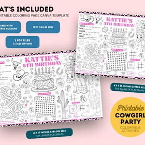 Editable Pink Cowgirl Birthday Coloring Placemat : Girl Rodeo Party ...