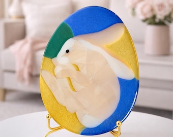 Handmade Fused Glass Easter Bunny Egg Art, Pastel Spring Nursery Decor