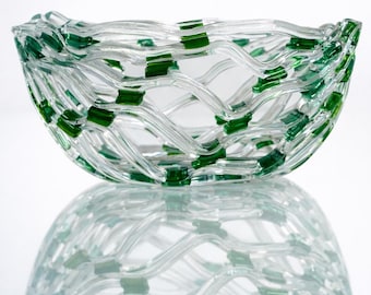 Handmade Fused Glass Bowl Vase, Colorful Confetti Centerpiece, Modern Decorative Fruit Bowl