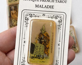 Antique French Tarot Tile, Handmade Pocket-Size Mini Collectible
