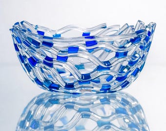 Handmade Fused Glass Bowl Vase, Colorful Confetti Centerpiece, Modern Decorative Fruit Bowl